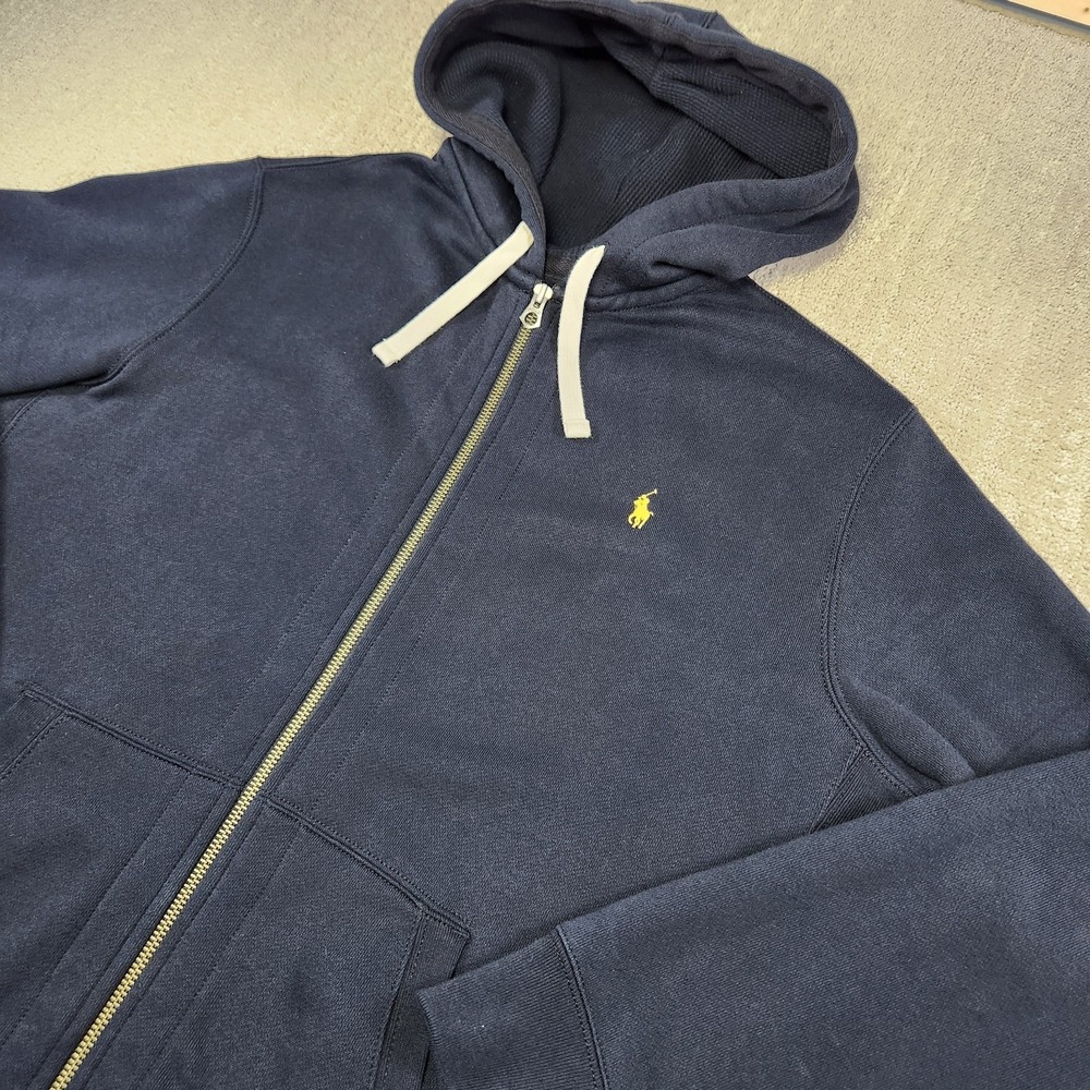 Vintage Polo Ralph Lauren Hoodie Men XL Waffle Knit Hood Heavy Cotton Fleece